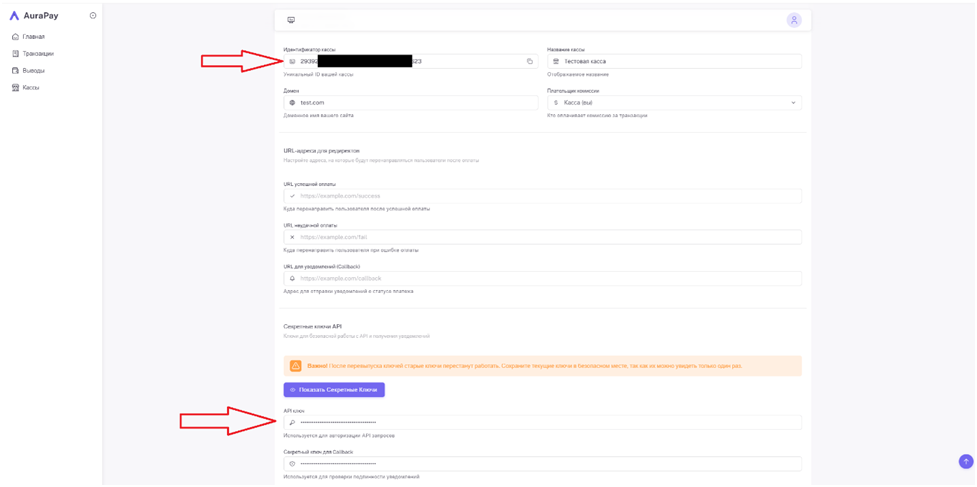 Настройка кассы Aurapay